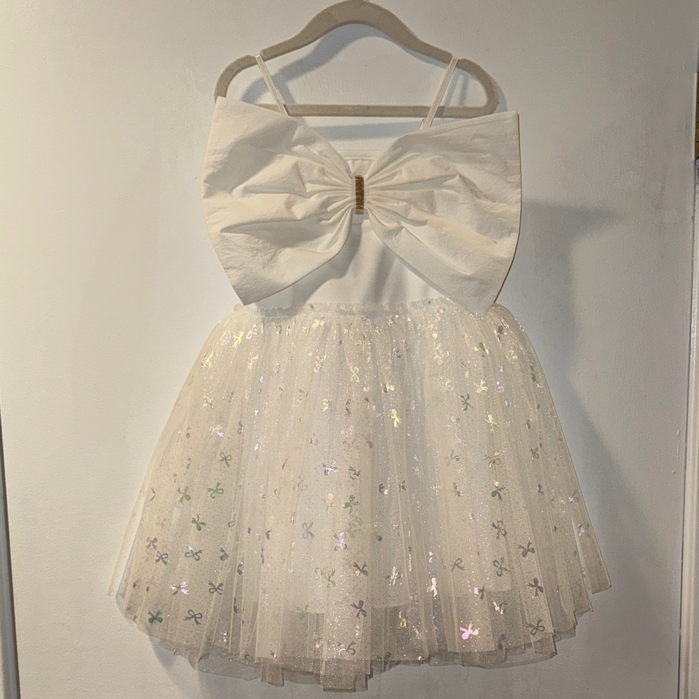 White Bow Dress with Sparkling Tulle Skirt